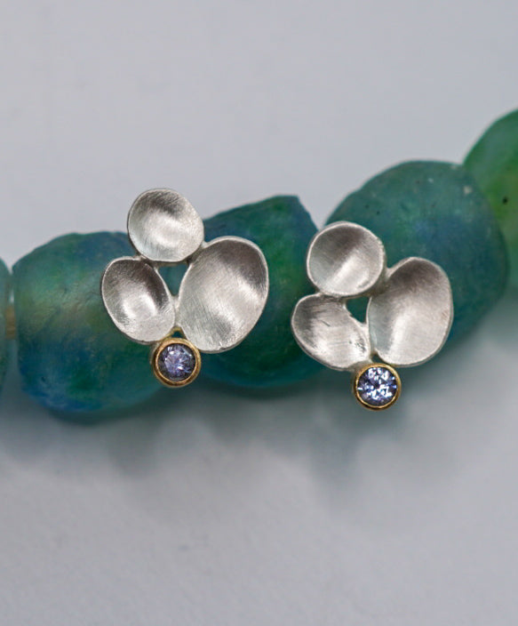 Periwinkle Sapphire Petal Stud Earrings