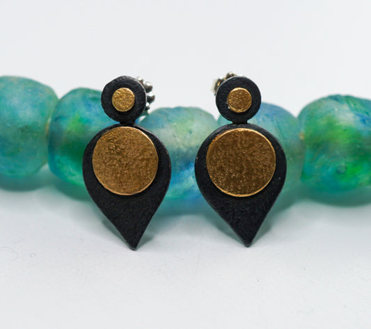 Black and Gold Teardrop Earrings