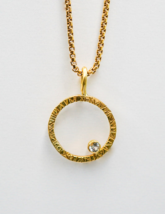 Gold and White Sapphire Circle Pendant
