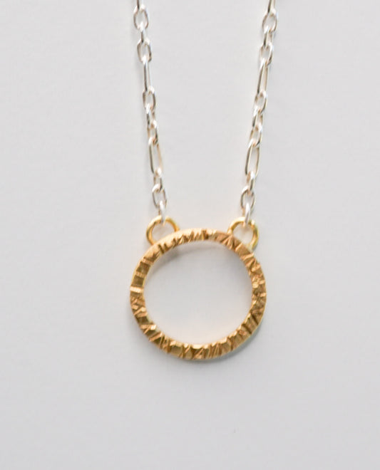 Gold Circle on Sterling Necklace