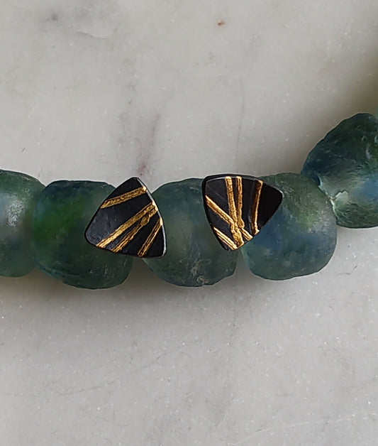 Gold Ribbon Triangle Stud Earrings