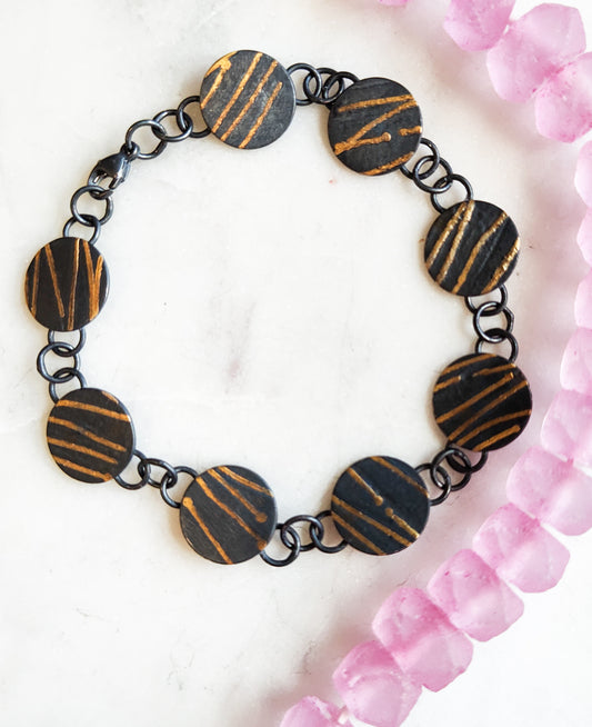 Black and Gold Ribbon Bracelet