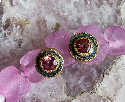 Gold and Silver Malaya Garnet Stud Earrings