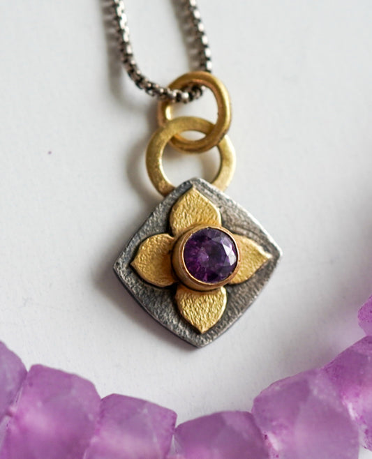 Purple Sapphire Flower Pendant