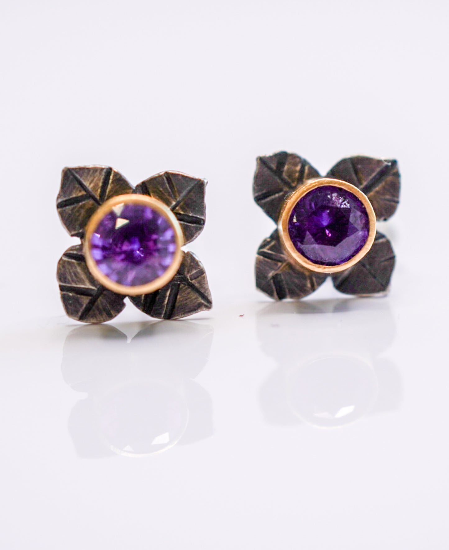 Purple Sapphire and Gold Earrings